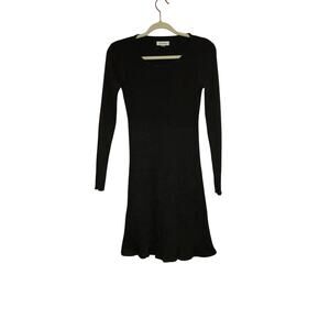 Calvin Klein Black Ribbed Knit Fit & Flare Long Sleeve Sweater Dress Small